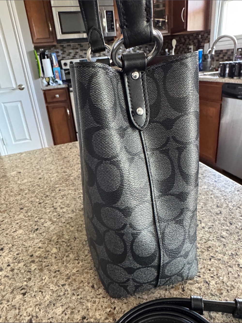 COACH Black Signature Canvas Bucket Crossbody Bag - Picture 5 of 14